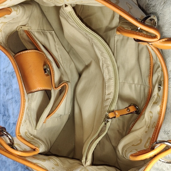 Etienne Aigner Brown and Cream Logo Canvas and Faux Leather Large Tote Bag - Picture 13 of 15